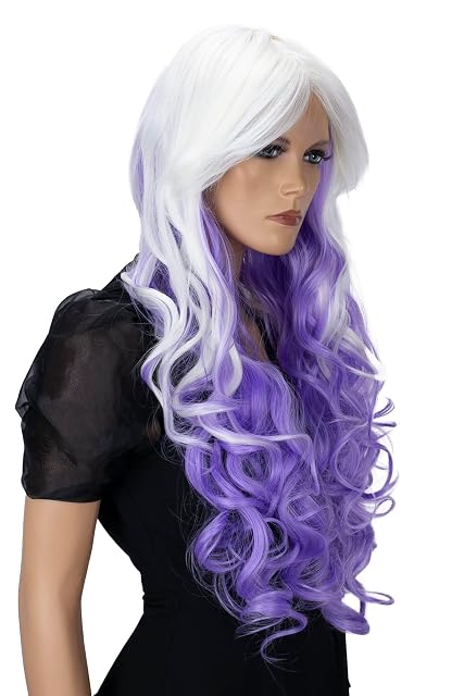Foto 2 de 5 de CAISHA Peluca De Pelo Extra Largo De 80cm Peluca De Fiesta De Cosplay Voluminosa Wig Lavanda Blanca CP10