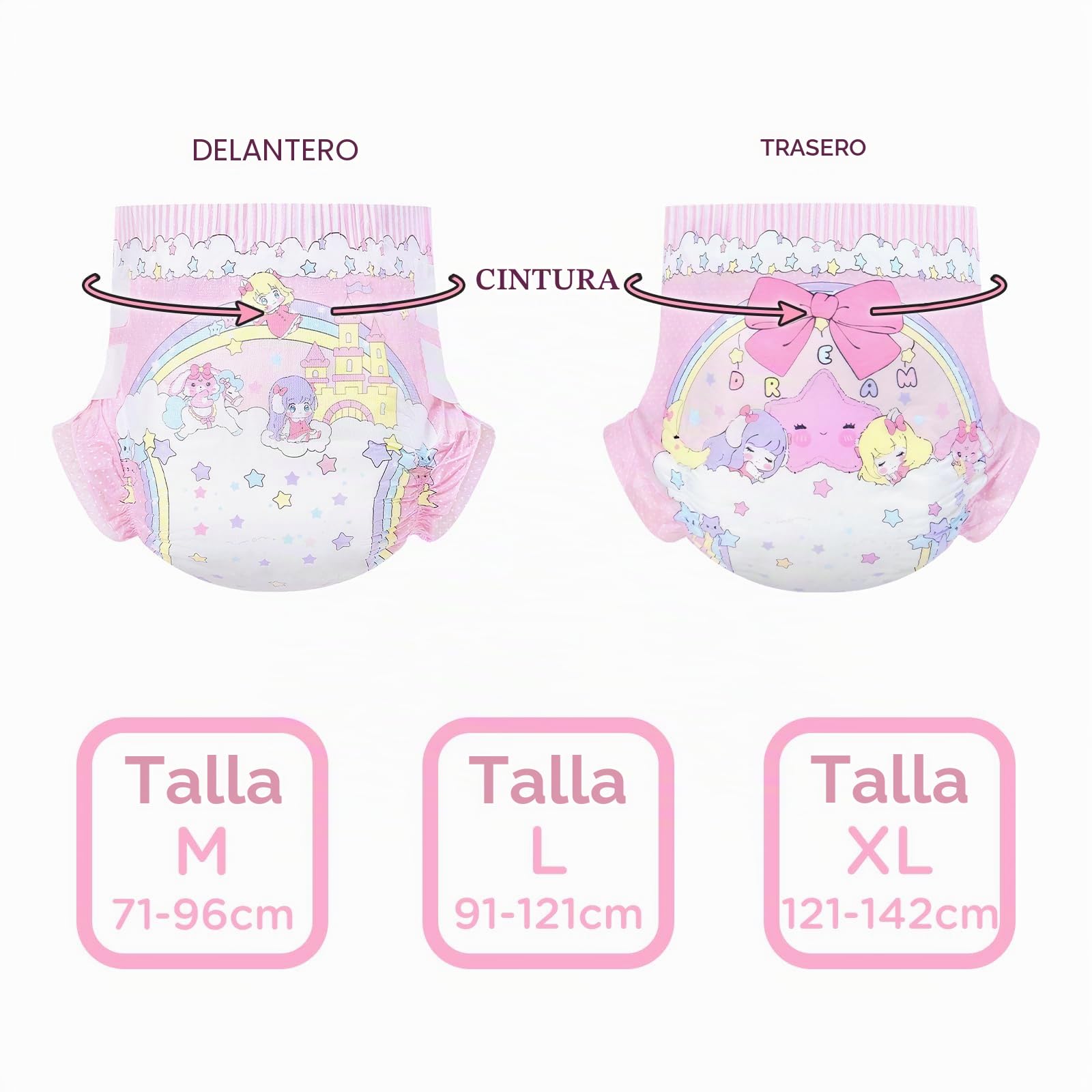 LittleForBig Pañales ultra absorbentes de 7000 ml con cierre de ajustable para adultos, 10 piezas, Fairy Littles in Dreamland (M)
