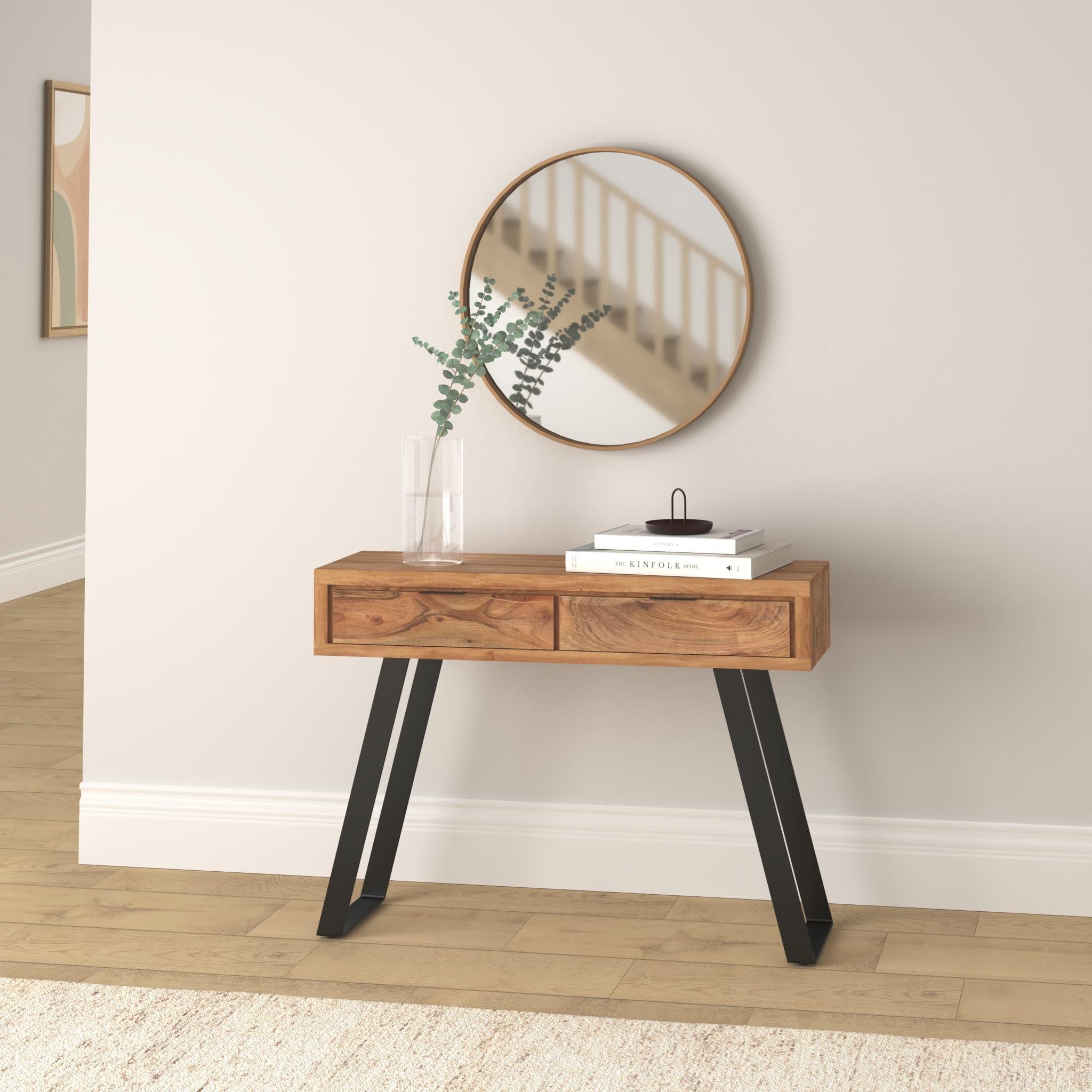 vidaXL Mesa Consola Bordes Naturales Entrada Acento Pasillo Vestíbulo Recibidor Auxiliar Decoración Escritorio Mueble 100x35x76 cm Madera de Acacia