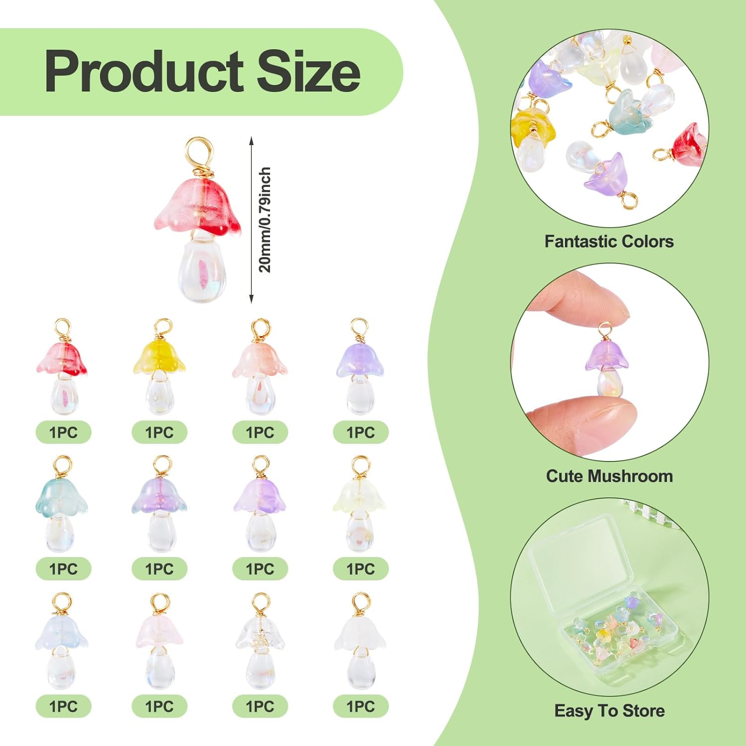 12 Pcs Mushroom Charms Colorful Forest Plant Dangle Charm Crystal Glass Wire Wrapped Pendants Bulk for Jewelry Bracelet Women DIY Earring Necklace Craft Accessory - Image 5
