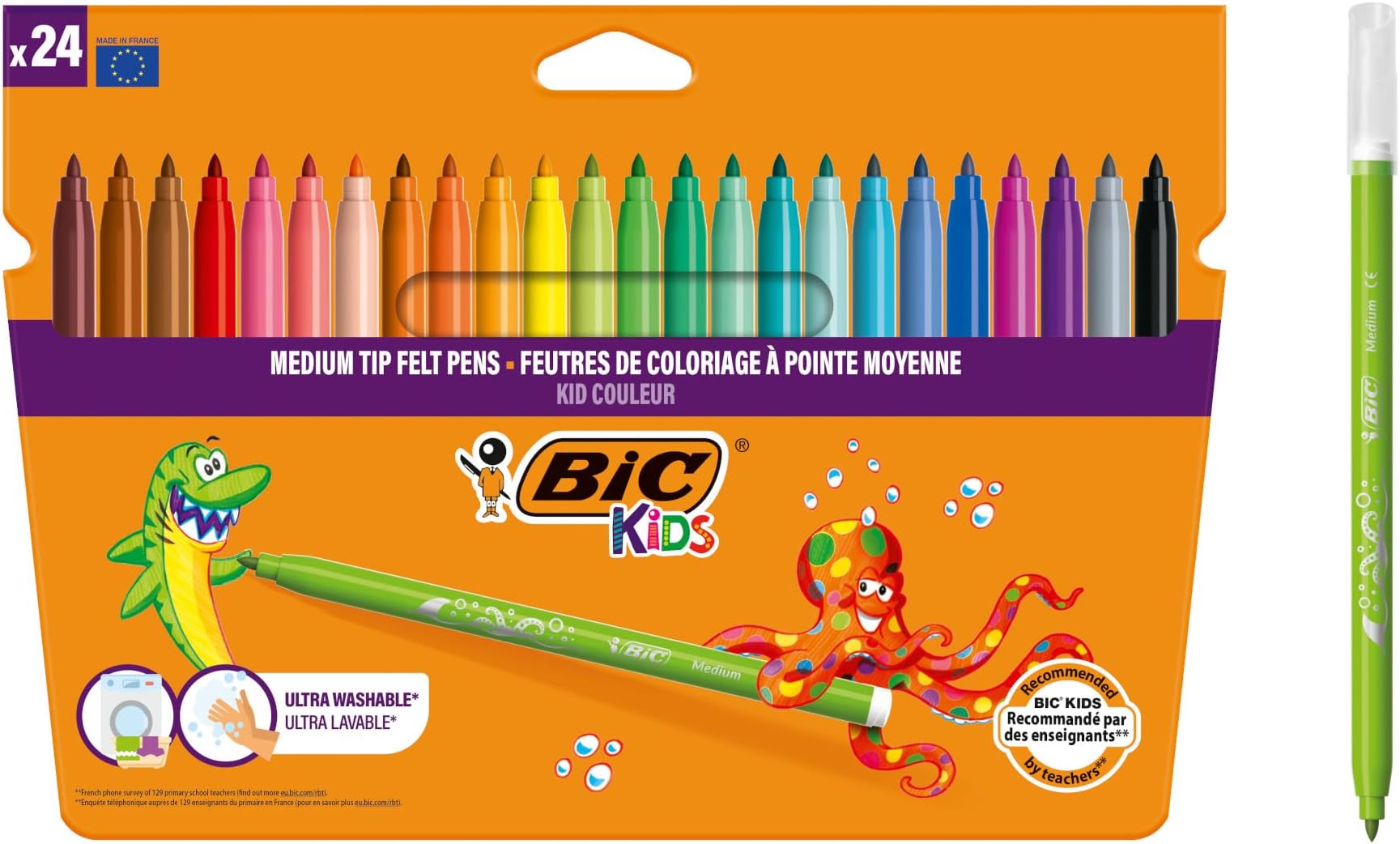 BIC Kids Kid Couleur Felt Tip Colouring Pens - Assorted Colours, Cardboard Wallet of 24 ,841800