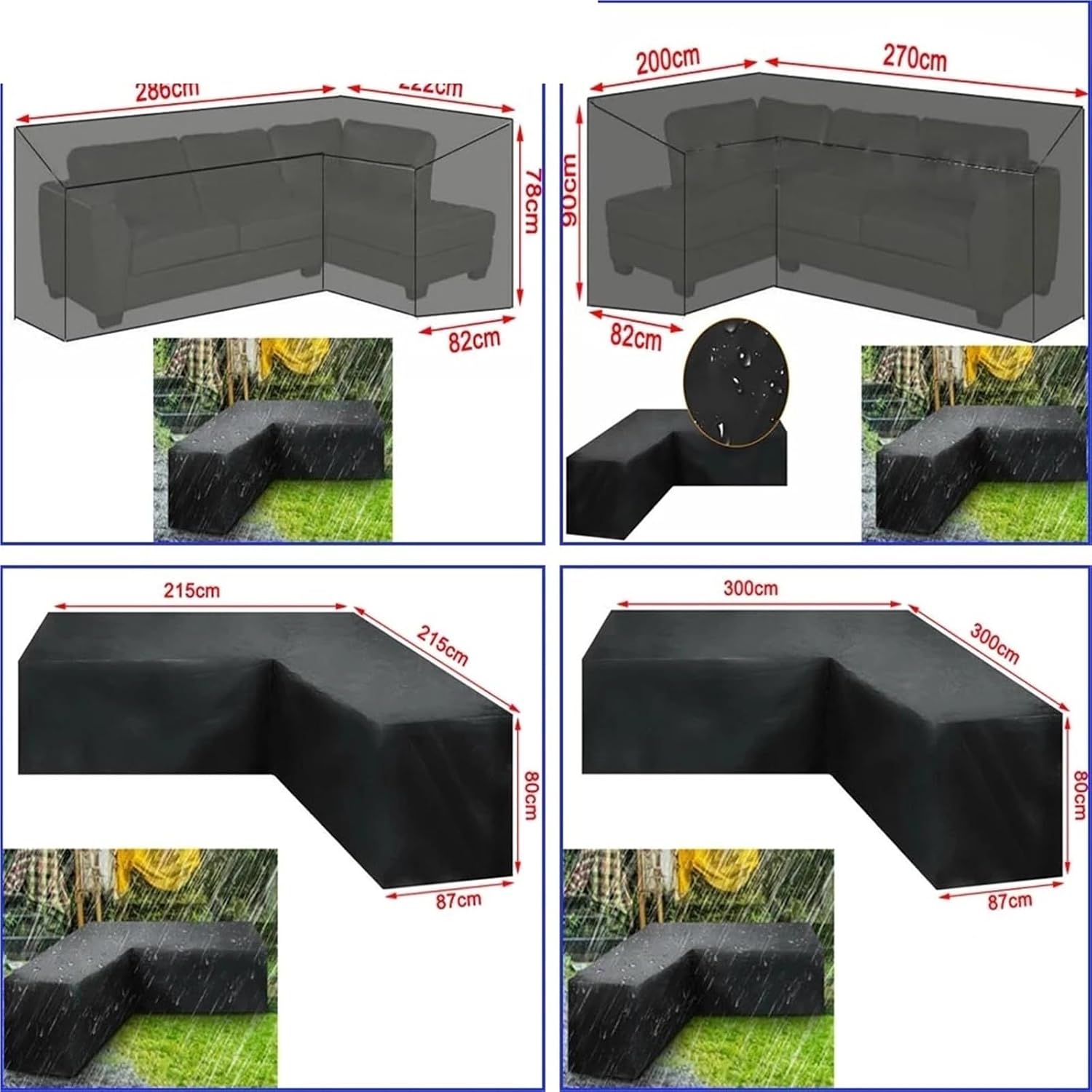 Patio Sofa Cover L-Shaped Waterproof Furniture Cover for Outdoor Garden & Patio Rattan Sofas(320X320X80x70cm)