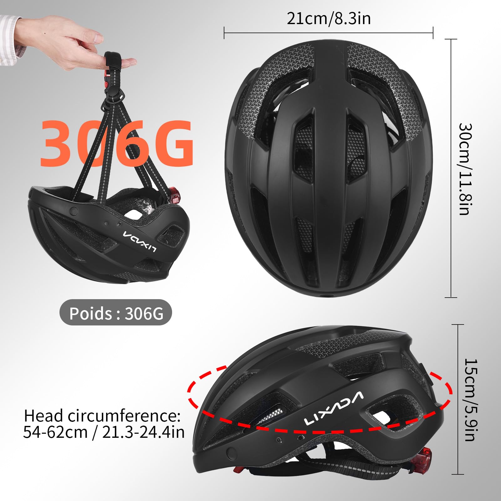 Lixada Casque de vélo,Casque Vélo VTT,Unisexe Casque avec Pare-Brise et Pare-Soleil, feu arrière Rechargeable, Casque de vélo réglable pour la sécurité et la Protection