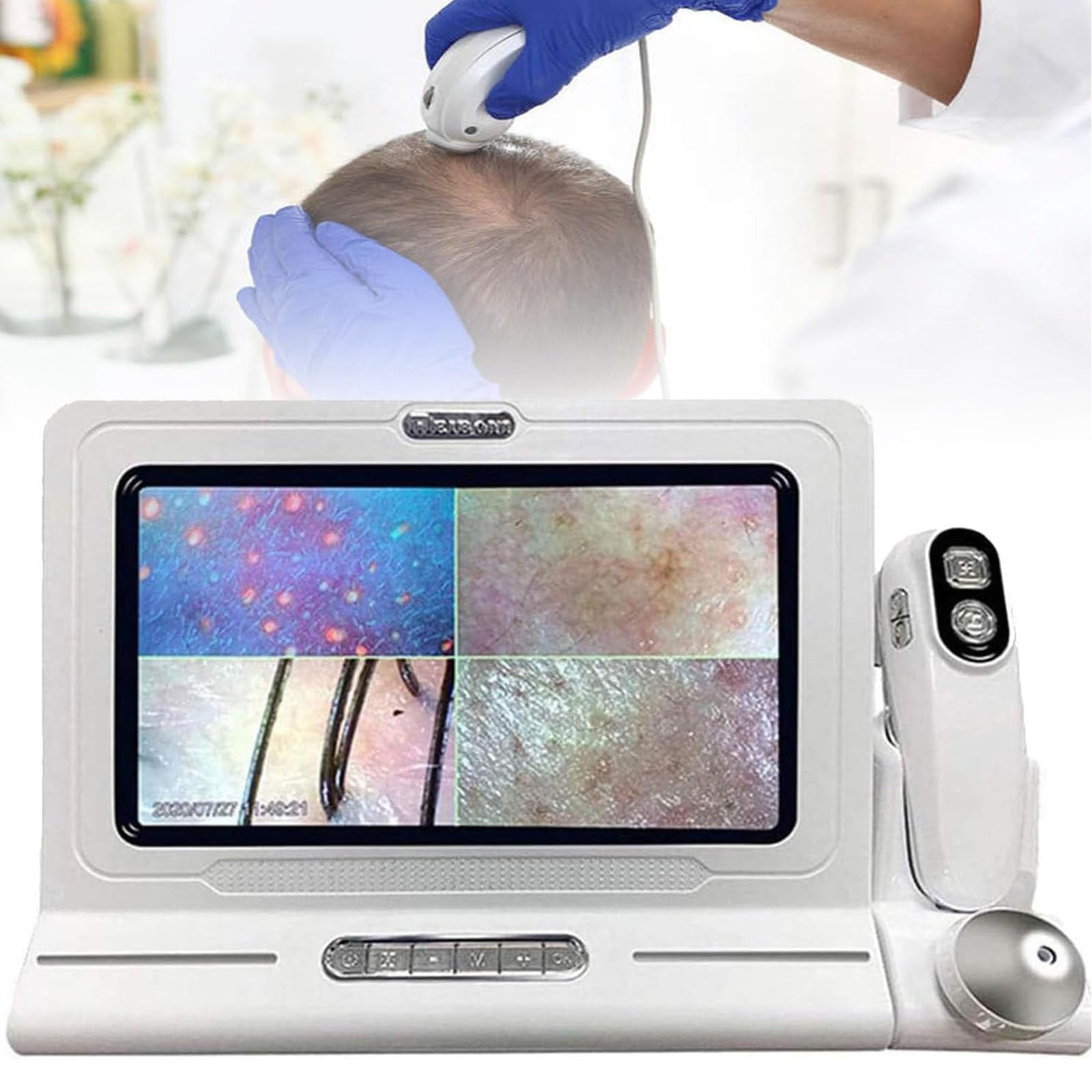 Analizzatore Capelli E Pelle Microscopio Digitale LCD 11 in Portatile per Rilevatore Cuoio Capelluto,Rilevatore di umidità Olio per Follicoli Piliferi Tester per Pigmenti Pelle
