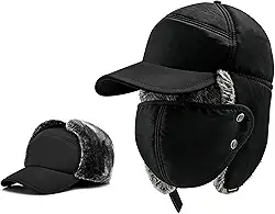 Chapéu de caçador de inverno - chapéus térmicos removíveis máscara e abas de orelha, boné de inverno russo forrado com lã masculino neve esqui caça ciclismo