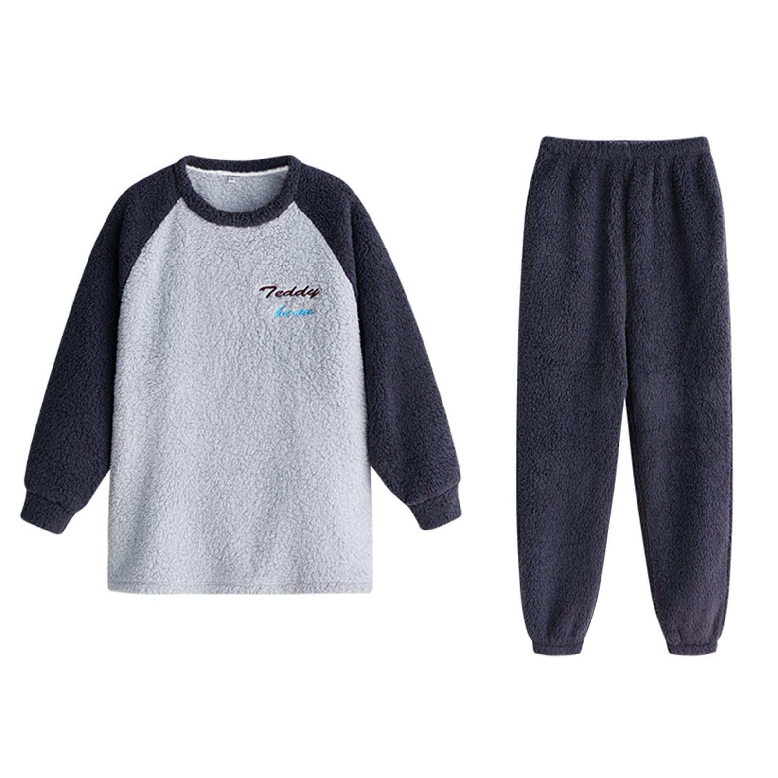 Conjunto de pijama atractivo para mujer, para invierno, otoño, cómodo, cálido, manga raglán, bloque de color, forro polar, suave, transpirable, algodón, pijama, pantalones, ropa de dormir