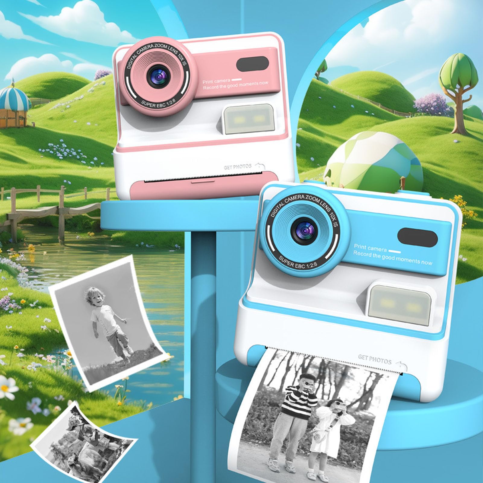 Fotocamera a Stampa Istantanea, Regali di Compleanno di Natale per Ragazze e Ragazzi, HD 1080P 48MP Schermo da 2,4 Pollici Zoom 16X Flash Videocamere Digitali per Bambini (PINK)