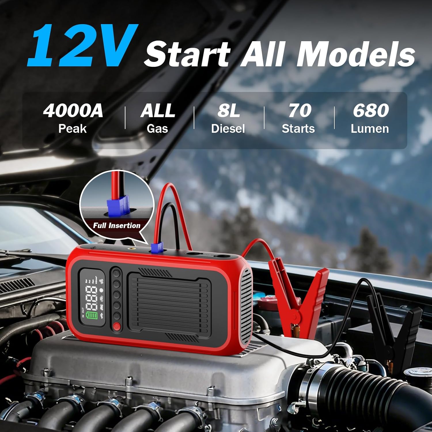 Tire Inflator Portable Air Compressor, 12V Car Jump Starter, 150PSI & 28000mAh Air Pump with Air Blower, Digital Pressure Gauge and LED Light, Electric Air Pump for Car, Motorcycle, Balls, Bike Pump - Image 2