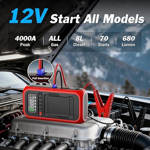 Miniatura 2 de Inflador de neumáticos, compresor de aire portátil, arrancador de coche de 12 V, bomba de aire de 150 PSI y 28000 mAh con soplador de aire,