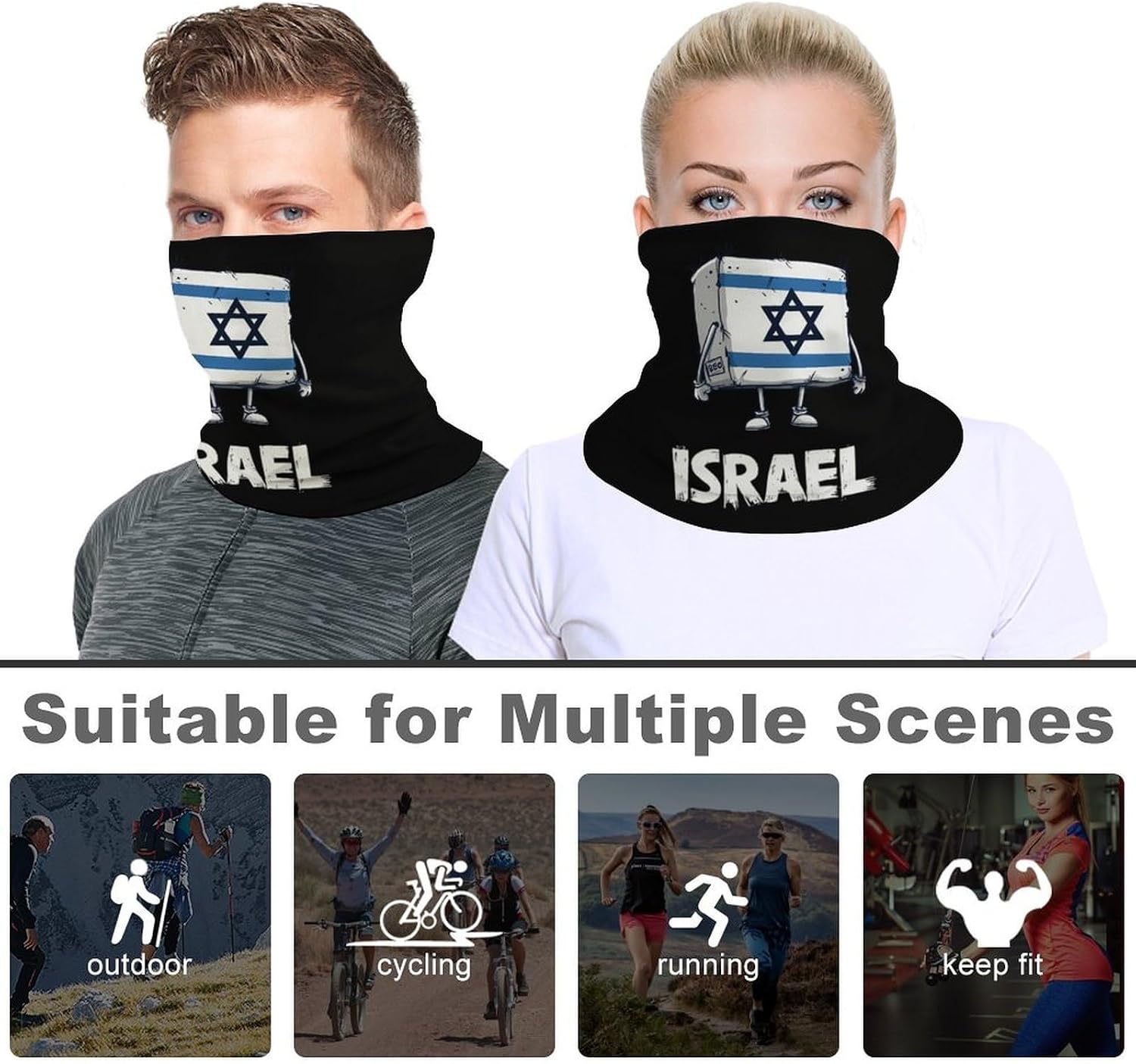 Israel Israeli Flag Neck Gaiter Multifunctional Face Mask Windproof Head Wrap for Men Women