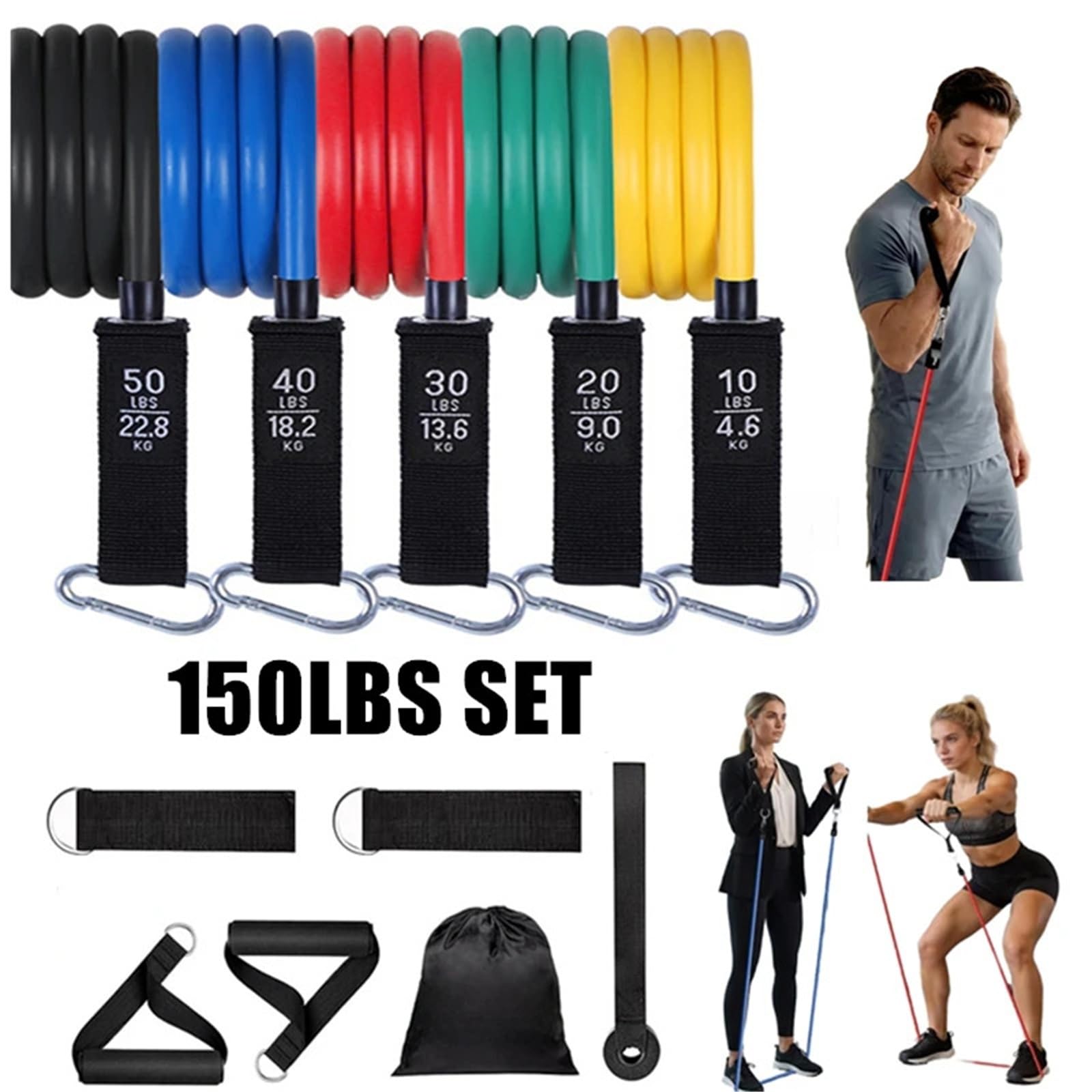 Bandas De Resistencia Bandas elásticas de 150 LBS, Cuerda Goma for Fitness, Resistencia for Entrenamiento Muscular, Pilates, Yoga, Equipo Ejercicio en casa