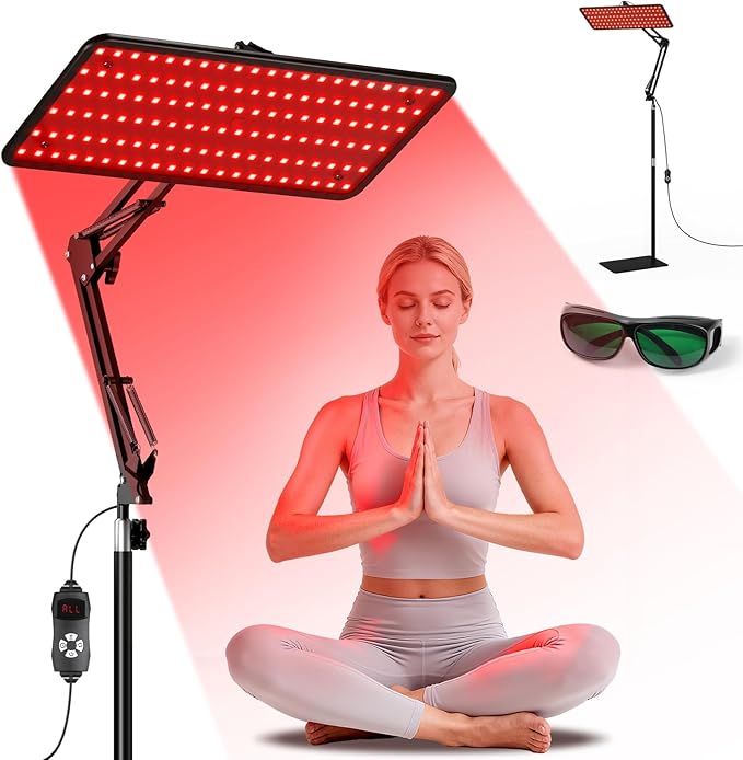 Morfone Red Light Lamp for Full Body and Face, Infrared Lamp with Tri Wavelength (660 nm, 850 nm, 940 nm), 5 Brightness Levels, No Heat, Red Light Panel with Adjustable Stand (Black, M)