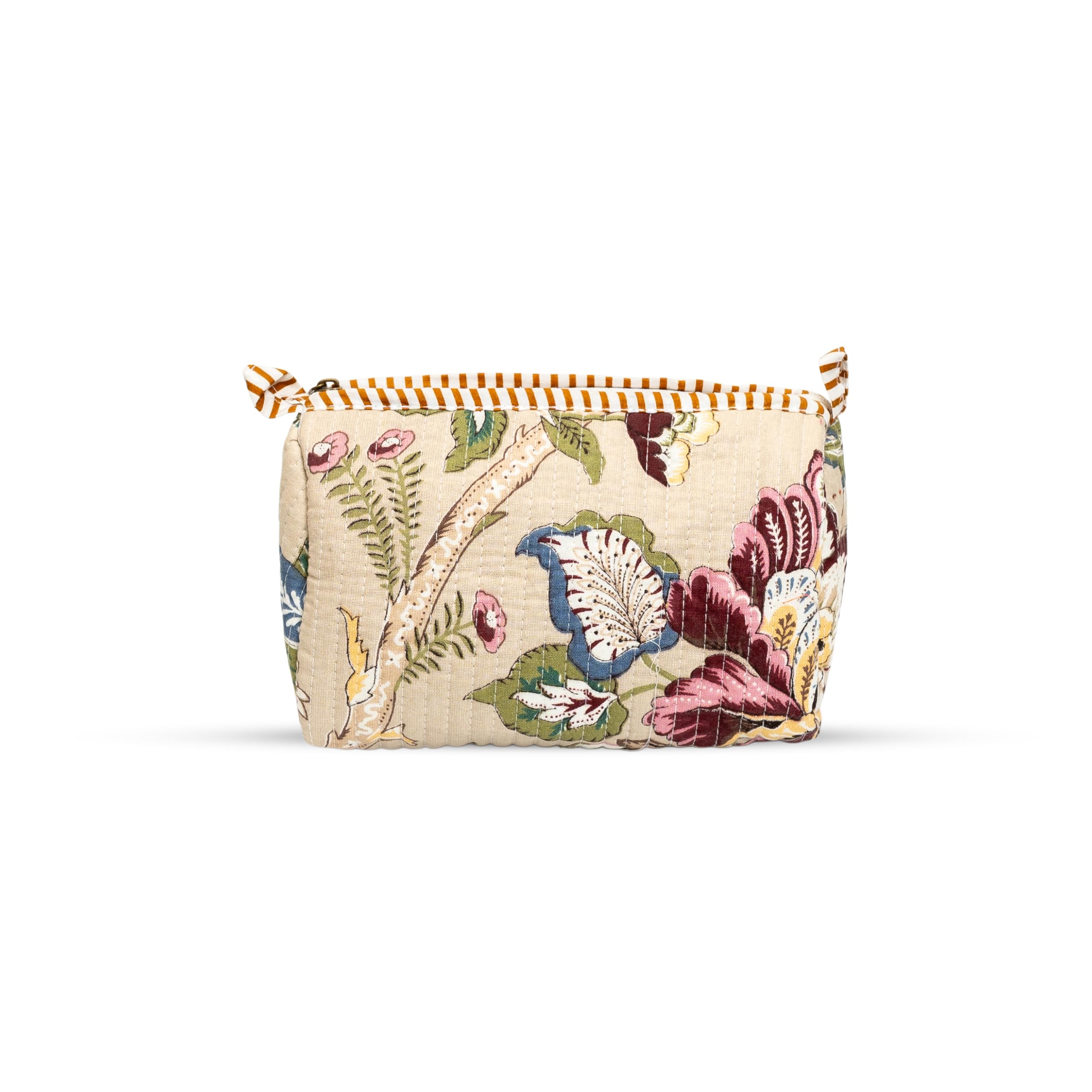 Mittico Beige Botanica Quilted Cosmetic Bags for Women – Velvet Makeup Pouch with Waterproof Inner Lining for Travel & Storage Bags for Gifting 2