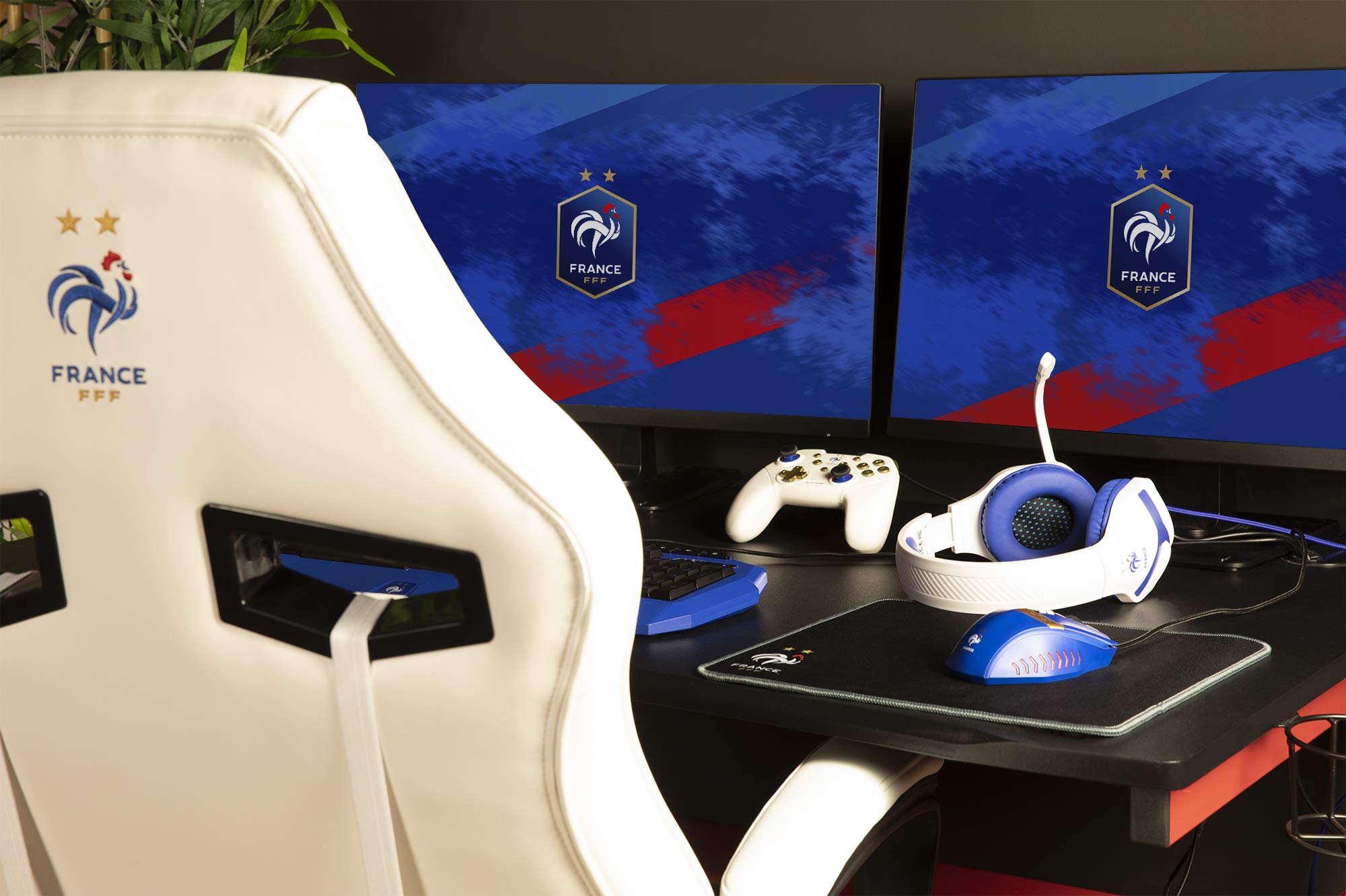 Konix FFF Casque Gaming Filaire PS-400 pour PC, PS4, PS5, Switch et Xbox - Microphone 45° - Câble 1,5 m - Prise Jack 3,5 mm - Blanc et Bleu