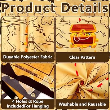 Pirate Backdrop Decorations Supplies 110 x 180 cm Treasure Map Backdrop for Halloween Birthday Carnival Treasure Adventure Party Decor Pirate Photo Booth Props Photography Background