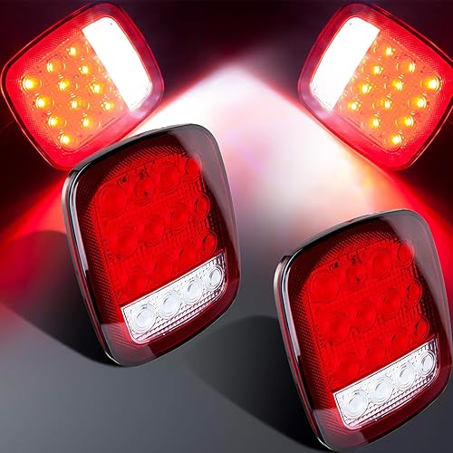 Miniatura 7 de Ellunyo Luces traseras para remolque, 16 luces LED para remolque con reversa, kit de luces de freno trasero universales para camiones, remolques,