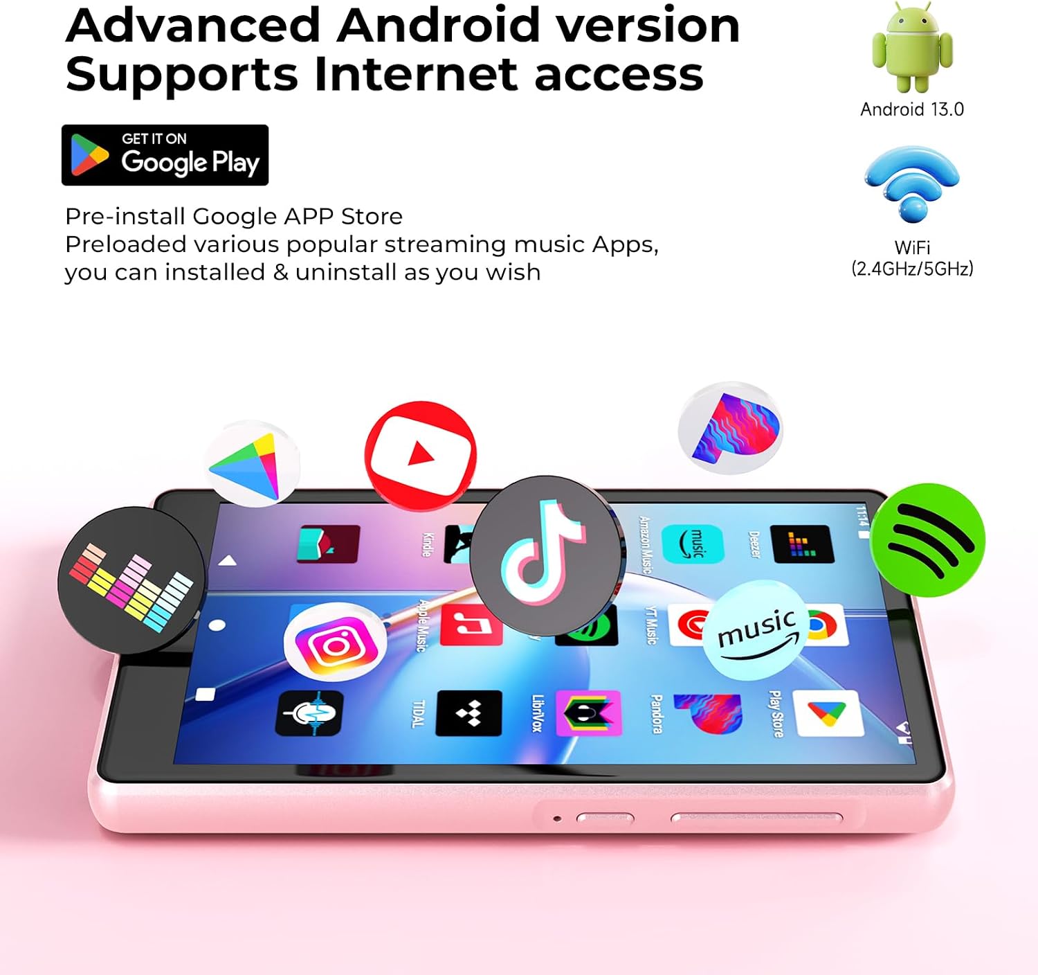 160GB Android MP3 Player Spotify with Bluetooth and WiFi,4.5'' Touchscreen