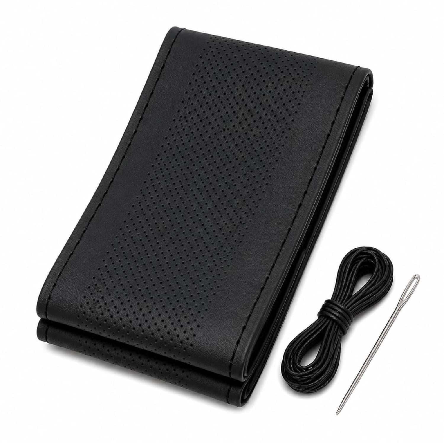 Car Steering Stitch Cover, Universal Leather Wrap, Black for Bolero Neo 2021-image-19