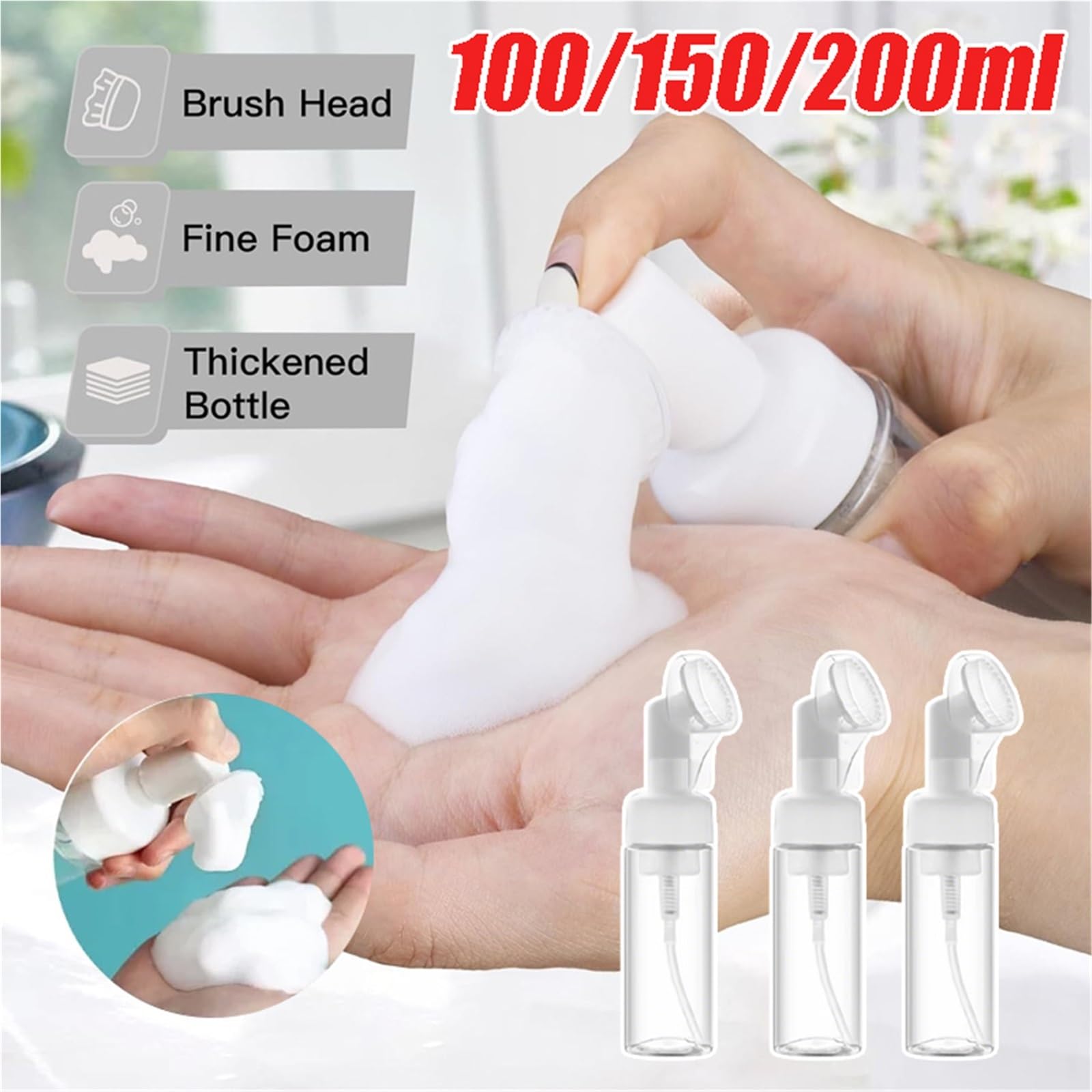 5/10 Stück Schaumgel-Applikator mit Bürstenkopf für Reisen und Zuhause | Nachfüllbarer Shampoo-Spender in Druckform, Gesichtsreiniger, müheloser, reichhaltiger Schaum(100ml-10PCS)