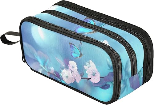 Fustylead Estuche grande de mariposa azul, bolsa de papelería portátil minimalista con asa para escuela, escuela, oficina, viajes