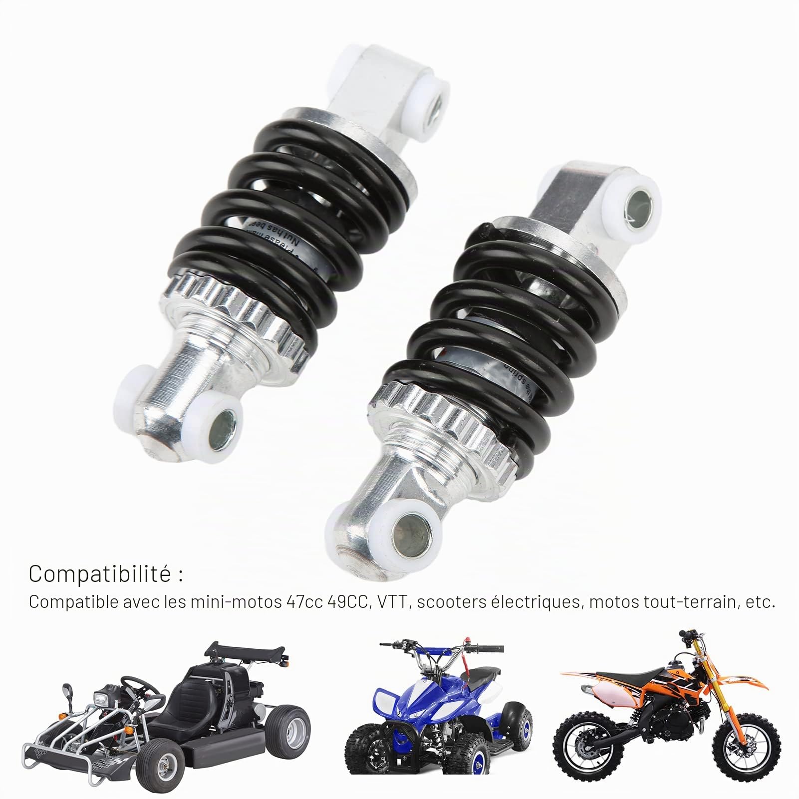 2 Pieces Amortisseur Arrière de Vélo, 90mm 400 LB Arrière S Hock Amortisseur Arrière Universel pour 47cc 49cc ATV Scooter électrique