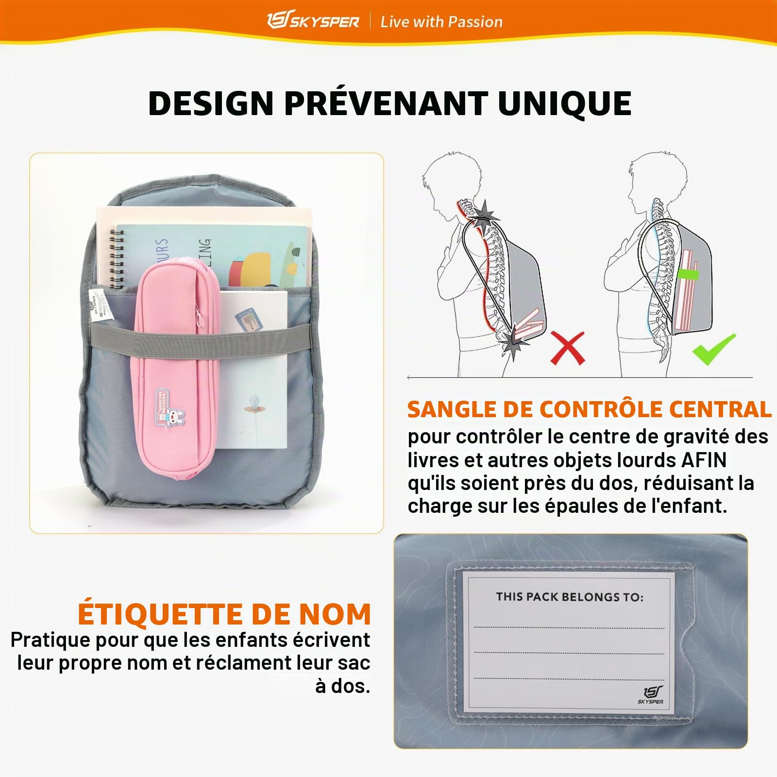 SKYSPER Sac à dos pour enfants 10 L – Sac à dos de randonnée | Sac à dos avec sangle de poitrine confortable sac à dos de voyage avec boussole, randonnée, plein air, voyages