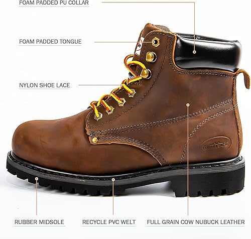 Miniatura 8 de glorysafe Botas de trabajo para hombre con puntera suave, impermeables y antideslizantes, botas de seguridad de 6 pulgadas para construcción, botas