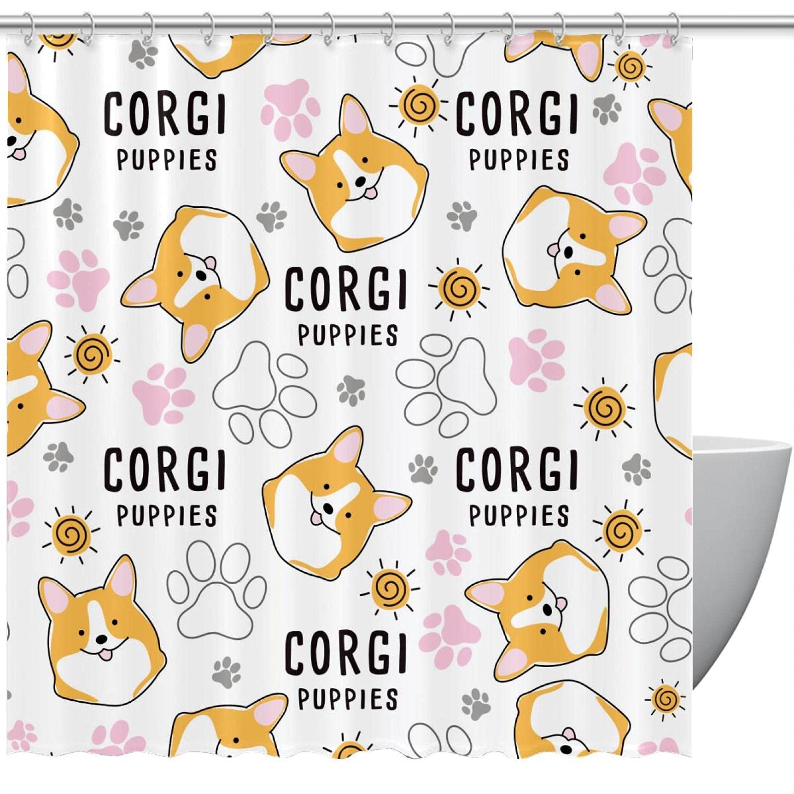 Rideau de douche motif chien Corgi pour baignoire familiale