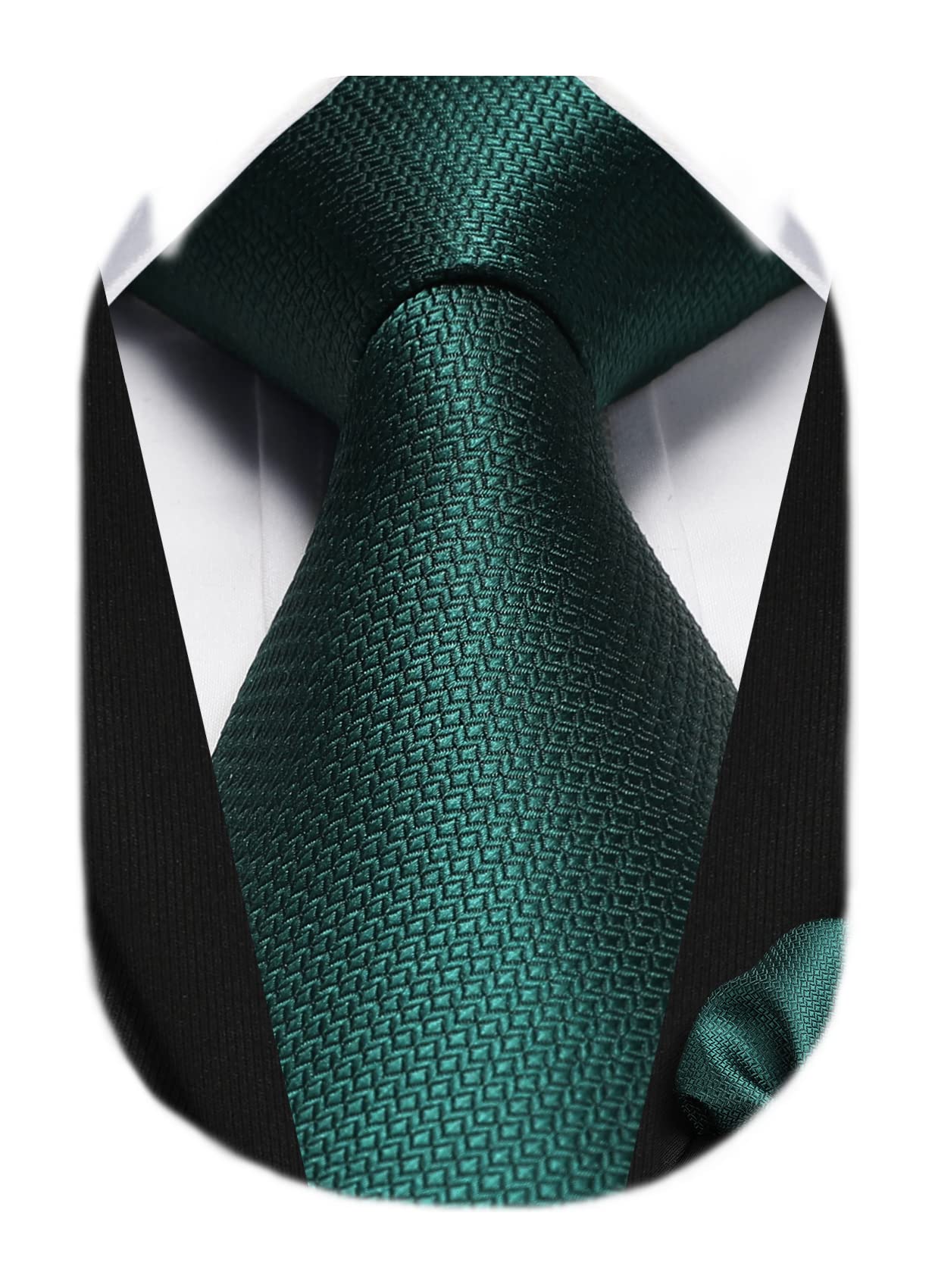 HISDERNMen's Tie and Pocket Square Set Solid Check Necktie with Handkerchief Formal Classic Elegant Ties for Men Wedding Business Ceremony Banquet