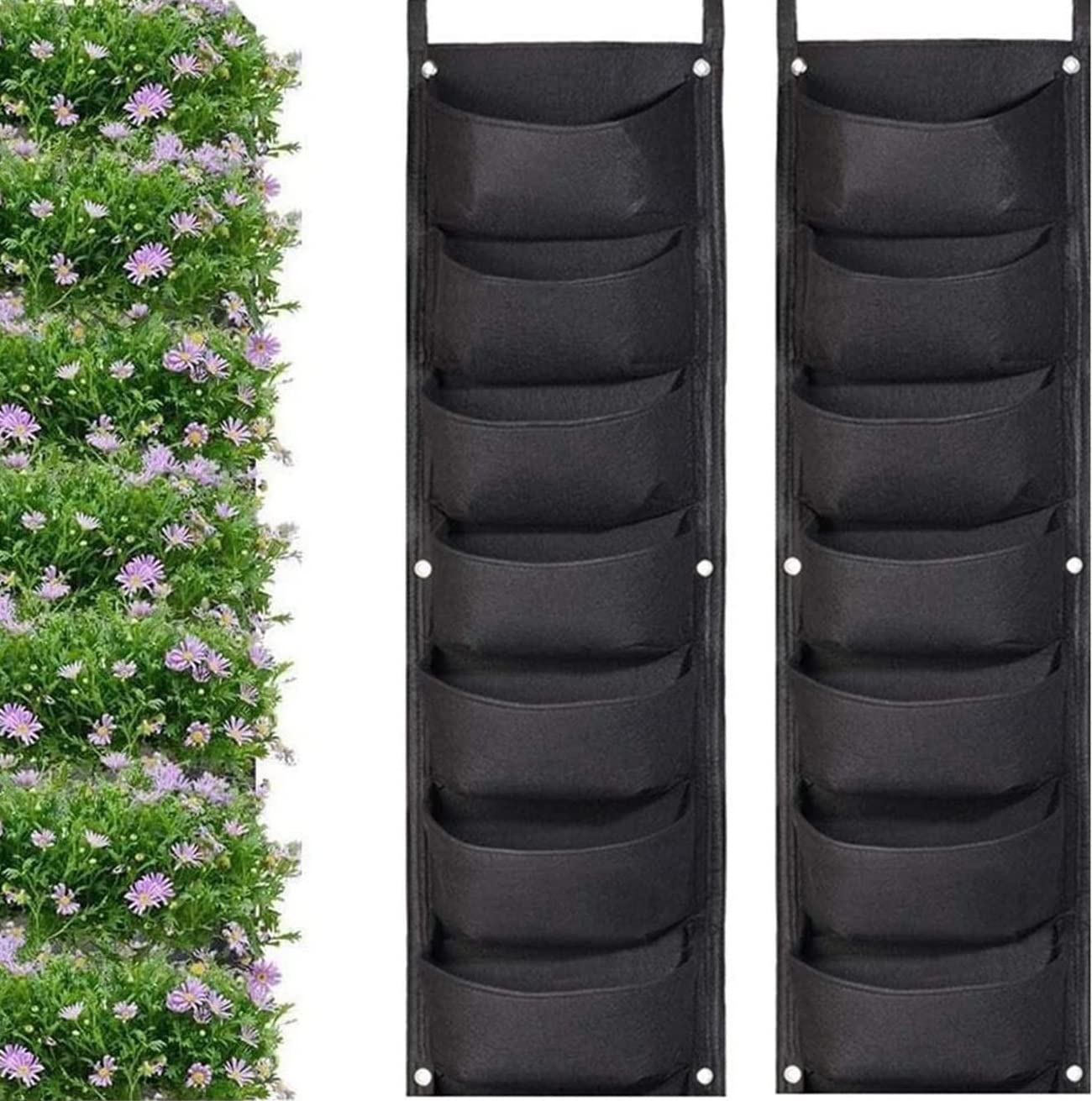MASINIES Paquete de 2 bolsas de pared verticales para plantar macetas de pared, bolsas de cultivo colgantes para jardín, decoración del hogar (7 bolsillos)