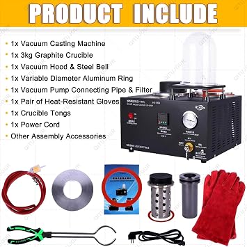 Vacuum Casting Machine 3kg/6.6LBS 1500W Gold Silver Copper Lost Wax Casting Kit for Jewelry Making & Refining
