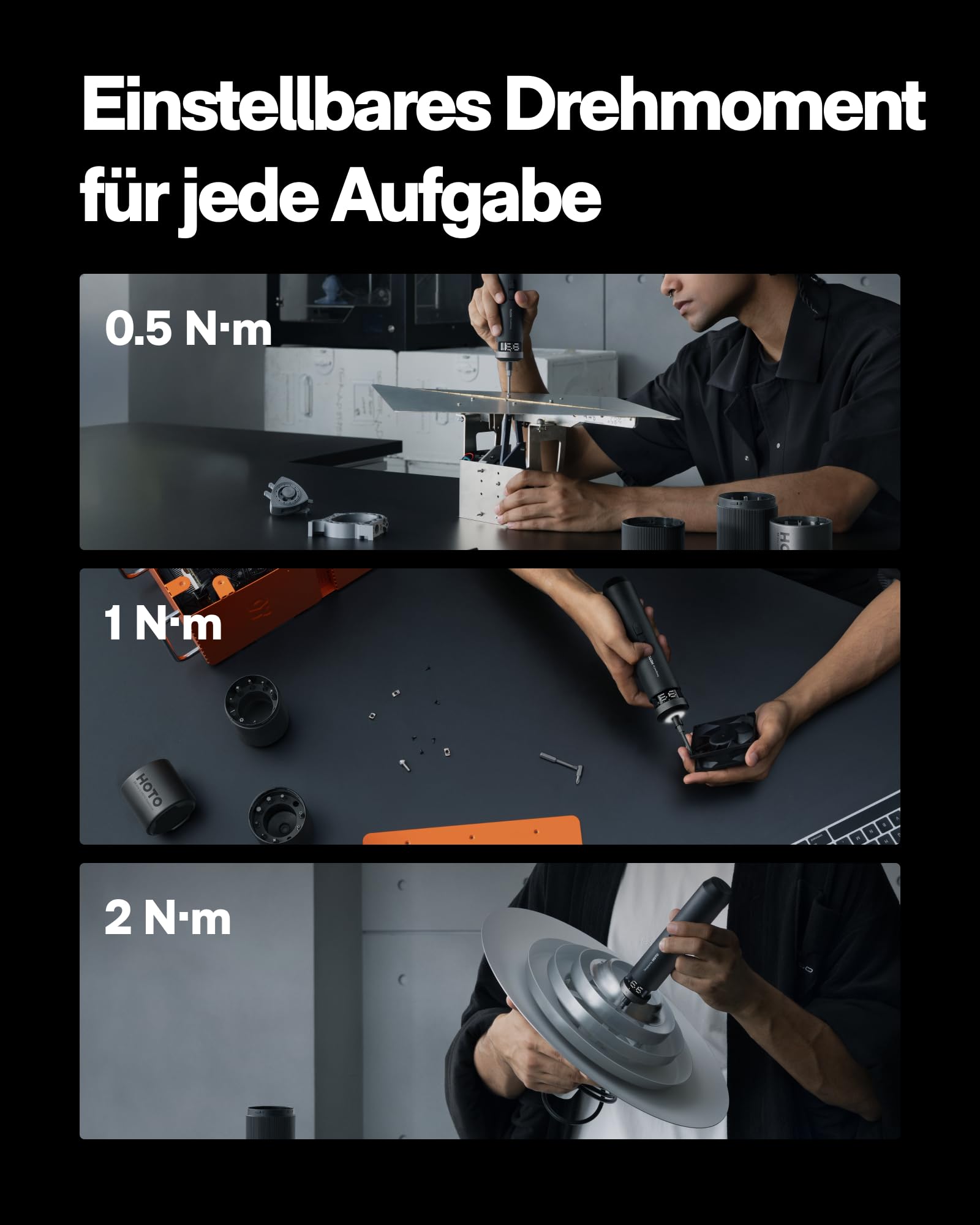 HOTO PixelDrive Elektrischer Schraubendreher Set mit Intelligente Anzeige, 6 Drehmomentstufen, 0,5 bis 6 N·m, 1/4 Hex 30-Bits-Set, USB-C Akkuschrauber, Elektroschrauber für Elektronik, Hausreparaturen