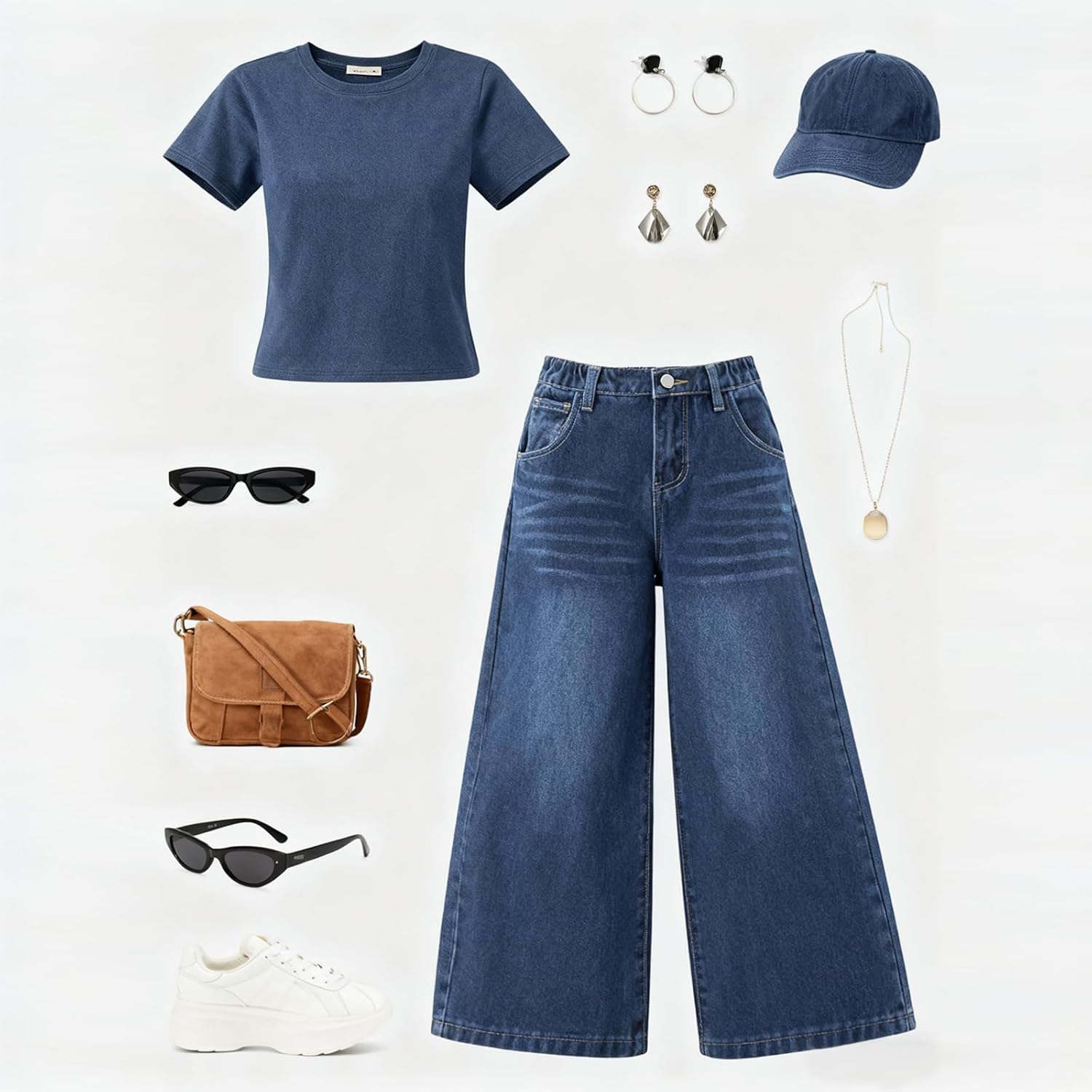 Girls Jeans Wide Leg Baggy Loose Denim Pants Y2K Elastic Waist Kids Trousers Streetwear Washed for 7-14 Years - Image 7