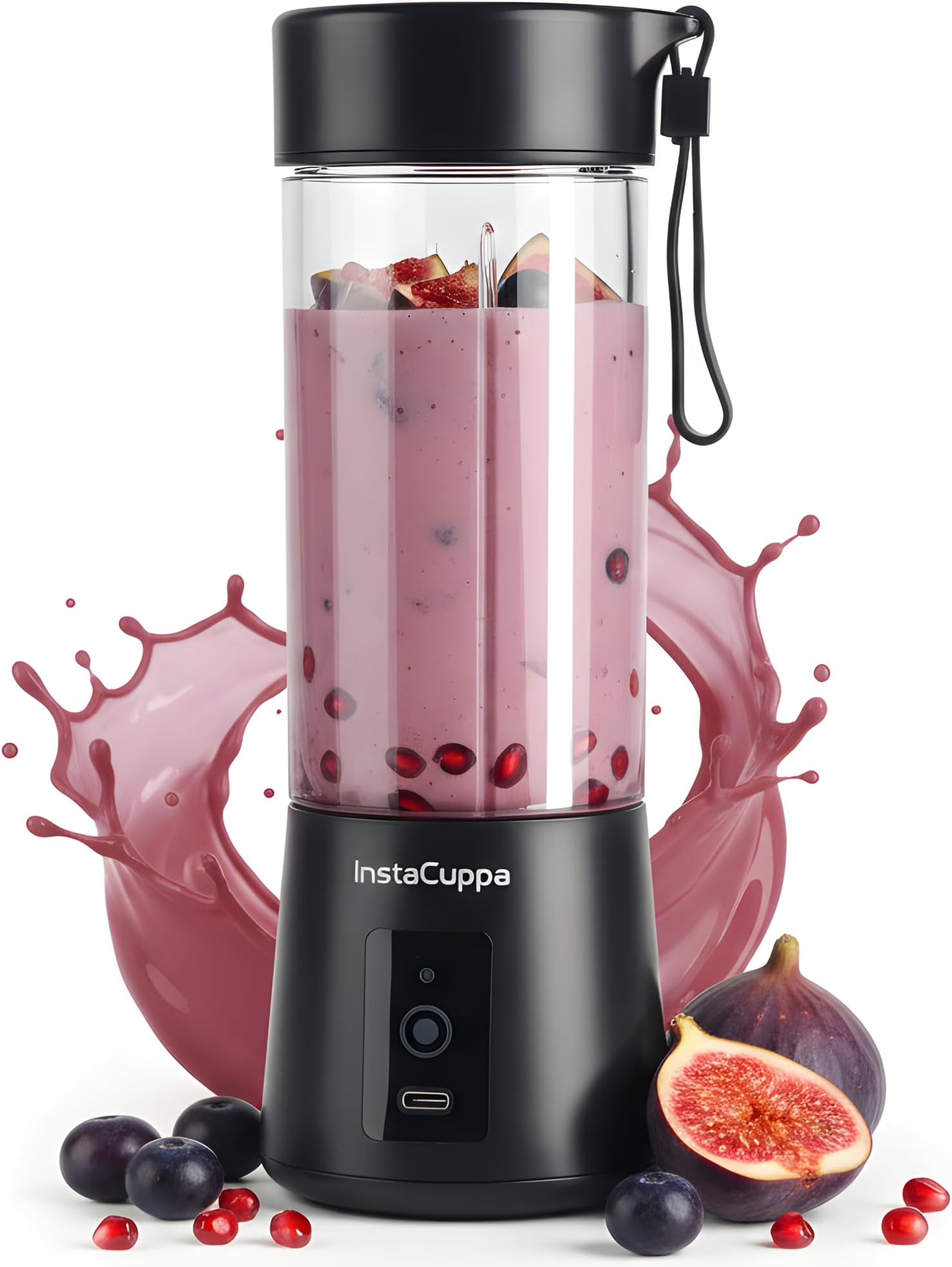 InstaCuppa Portable Blender for Smoothie and Juices, Milk Shakes, Crushing Ice, USB Rechargeable Blender Machine for Kitchen with 2000 mAh Battery, 150 W Motor, 400 ML, Built-in Jar (Normal Edition)