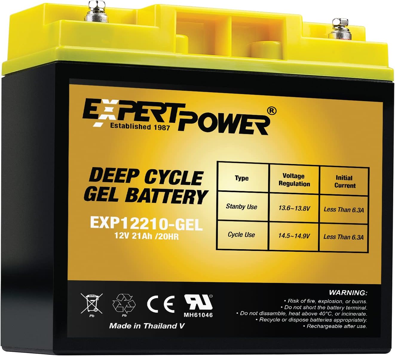 12V 21Ah Gel Deep Cycle Solar Battery, Sealed Gel Technology for Marine, Mobility Applications