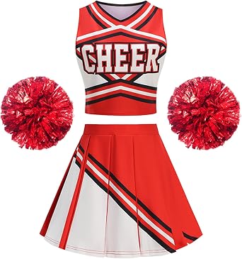 Adult Cheerleader Costume for Women 3 PCS High School Cheer Uniform Halloween Party Outfit