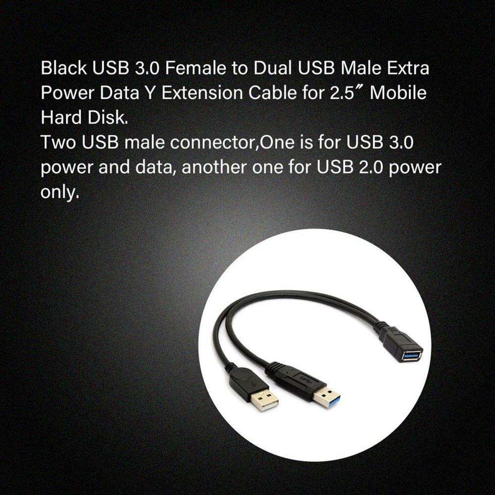 70% Off Discount ANRANK USB 3.0 Female to Dual USB Male Extra Power Data Extension Cord Adapter Splitter Y-Cable Black