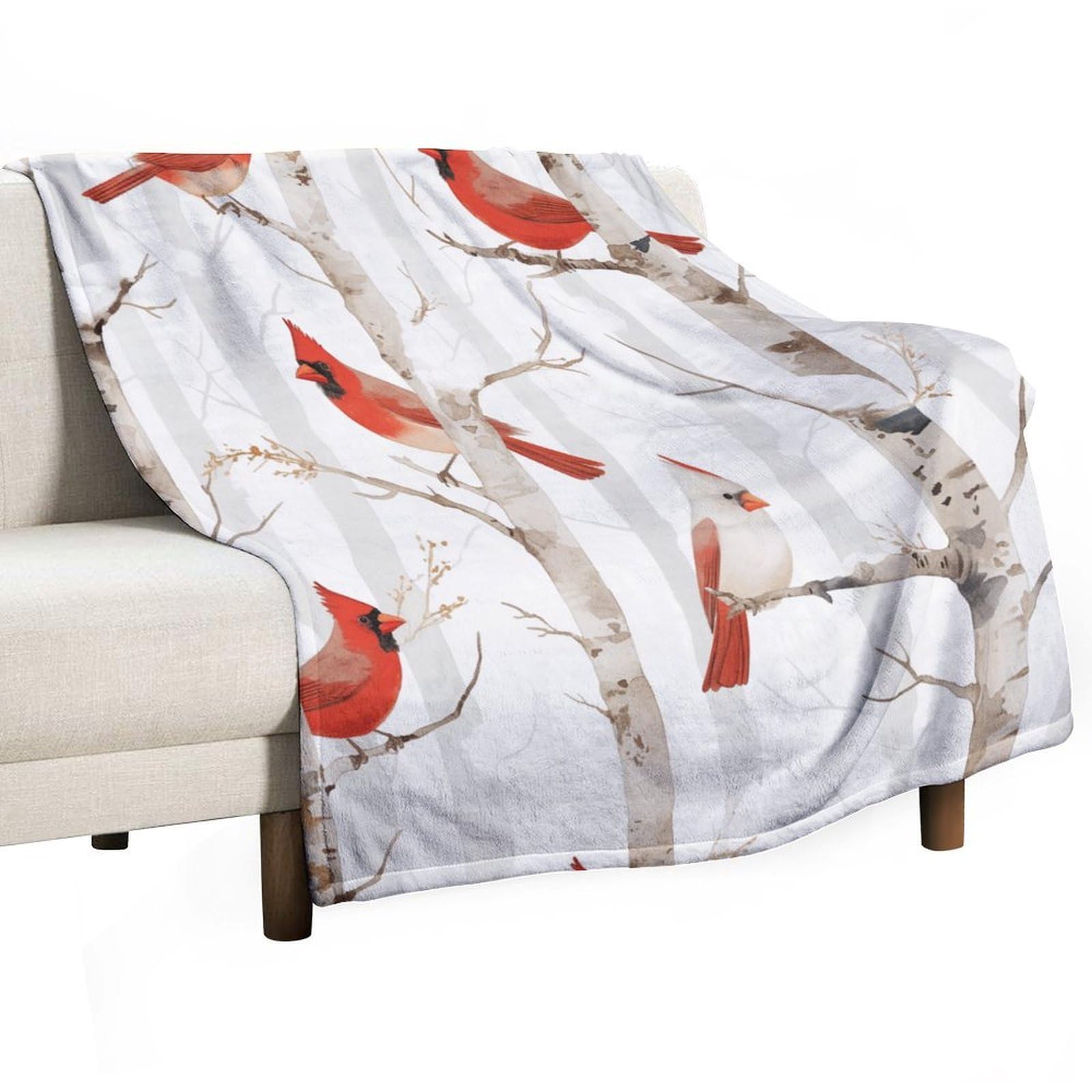 Couverture en flanelle douce et confortable motif oiseaux rustique chic