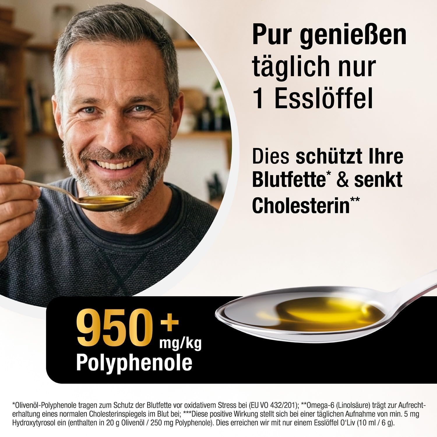 Das Olivenöl mit Gesundheitswert – extra hoher Polyphenol-Gehalt 950 mg/kg – Bio-Qualität – nur 1 Esslöffel/Tag – Oliv PLUS – 1000 ml – 100 Portionen (1000 ml)