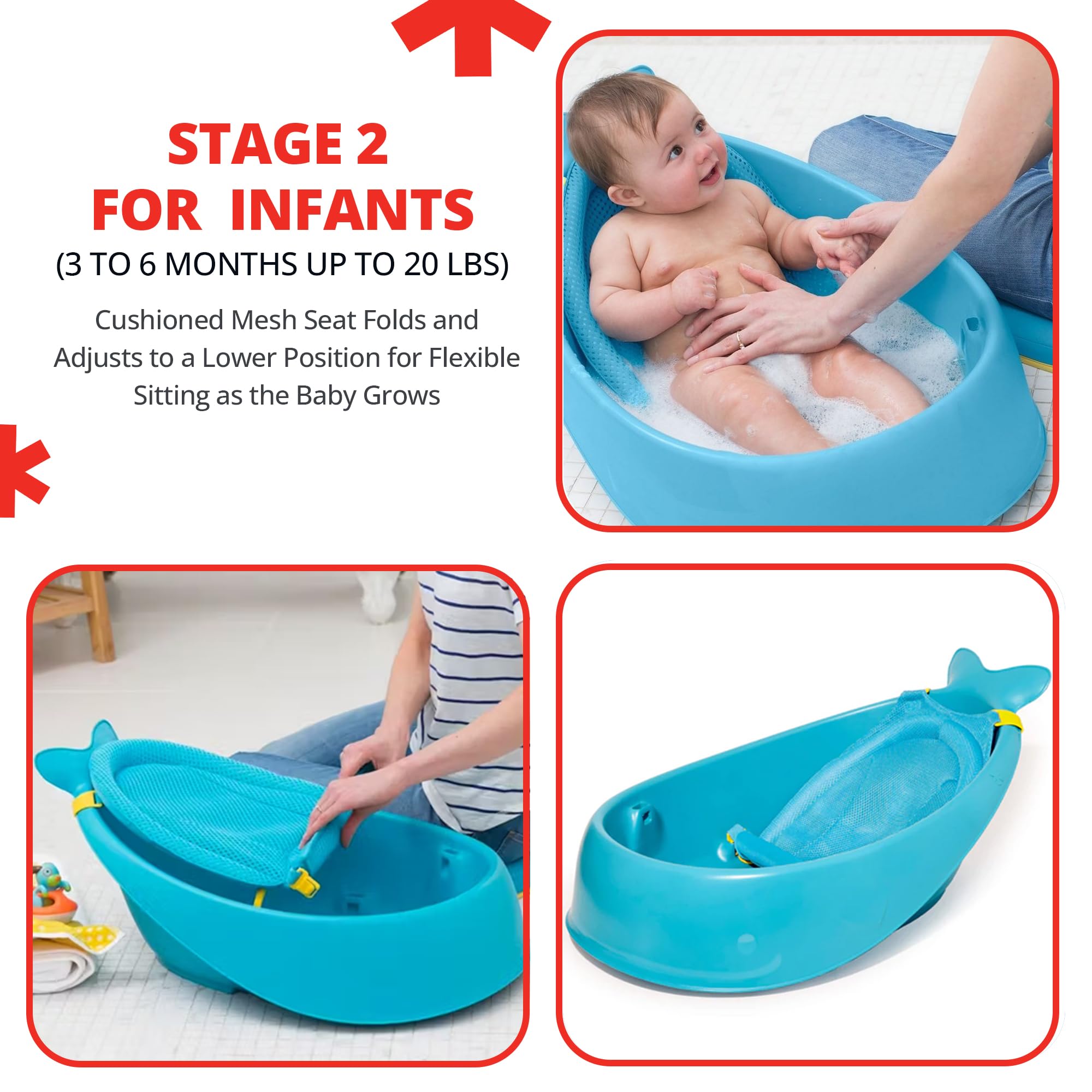 Skip Hop Infant Bath Tub 3-Stage Grow With Baby Smart Sling MOBY Bathtub Blue Age 0+