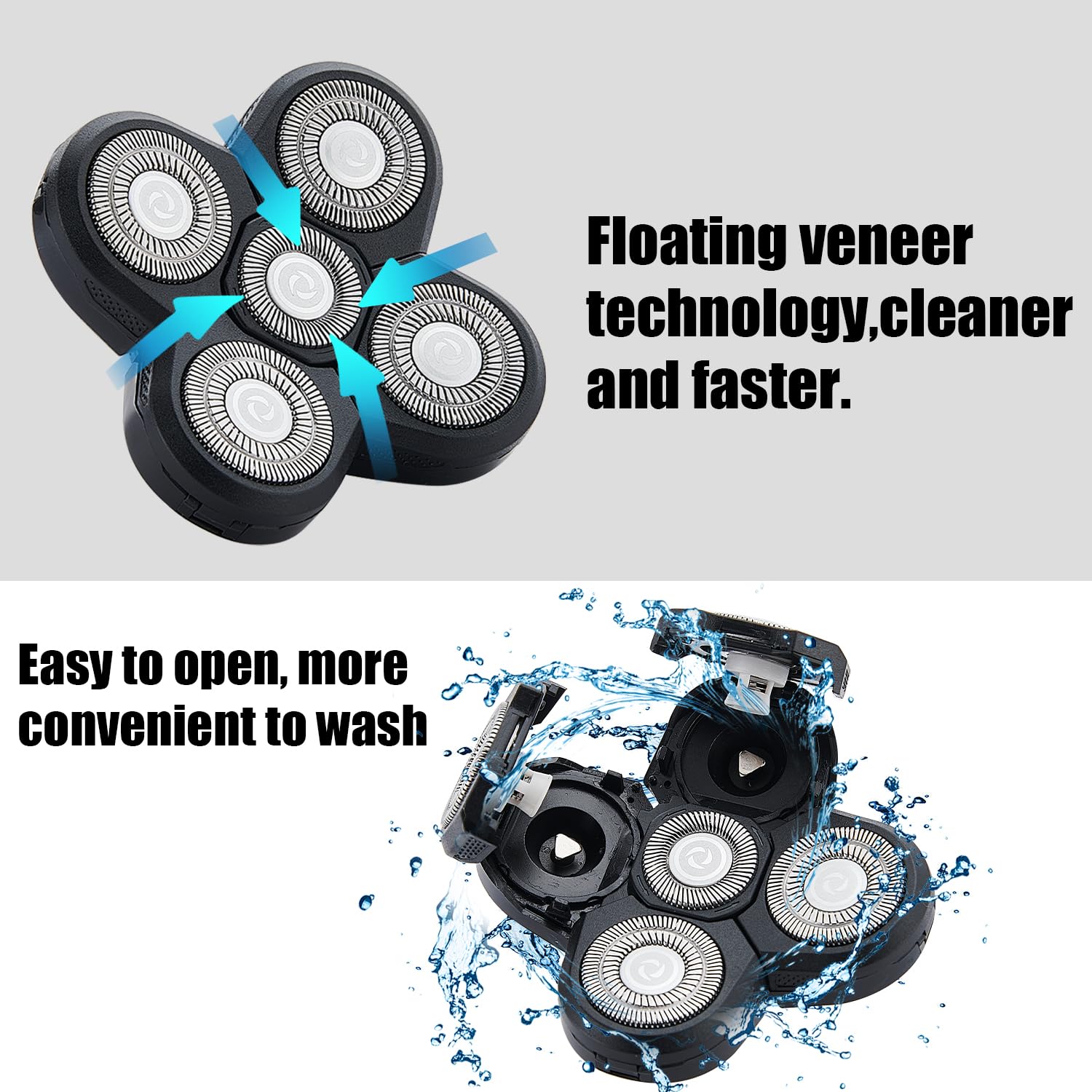 4PCS Shaver Replacement Blades,5 Head Shaver Heads for Bald Men,Head and Face Electric Razor Shaver Head - Image 2