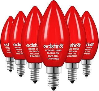 EDISHINE Dimmable Red Light Bulb, C35 E12 Candelabra Bulbs, 60 Watt Equivalent, LED Chandelier Bulb, Vintage Candle Light Bulb, Decorative Lighting for Christmas, Party, Porch, 6 Pack