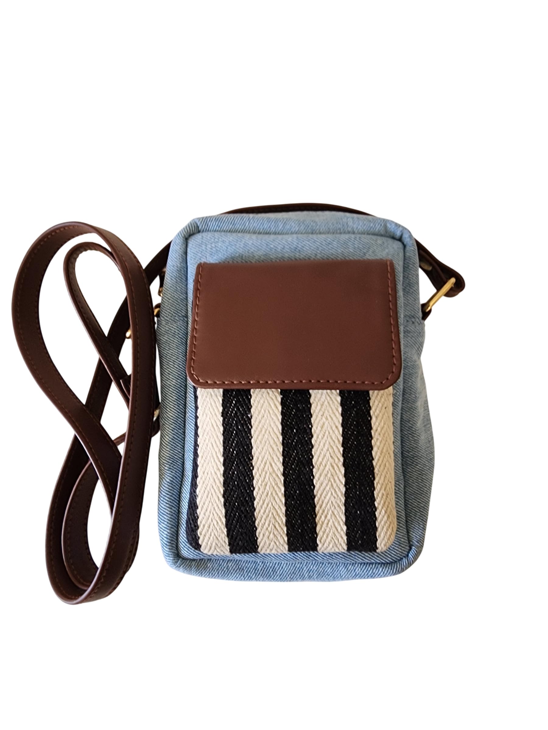 Nomad Denim Sling Bag for Women | Vegan Leather with Jacquard Handwoven Fabric | Durable Handmade Carry Purse with Adjustable Strap | Travel & Casual Utility Accessory-picture-54