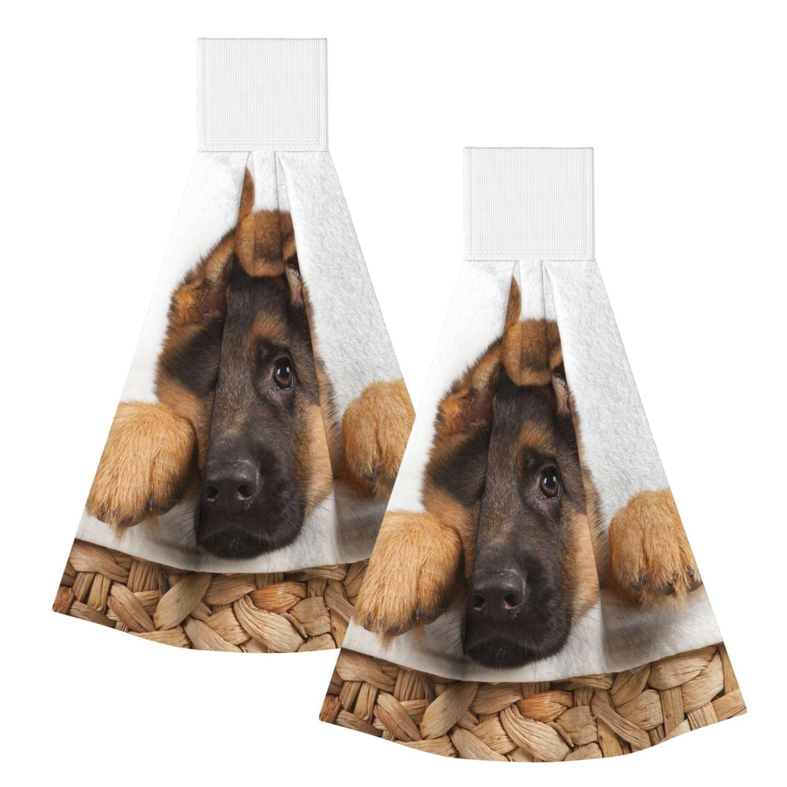 DOPKLNA German Shepherd Puppy Dog, 2 Pcs Hanging Coral Fiber Hand Towels for Bathroom, Absorbent Kitchen Towels