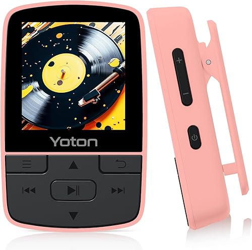 Yoton Reproductor de MP3 con Bluetooth 5.2, 64 GB de gran almacenamiento, música HiFi, tamaño mini, con clip deportivo, botón de volumen Rosa