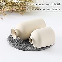 Vista 5 de CEMABT Juego de 3 jarrones de cerámica beige pequeños para decoración, decoración moderna boho de granja para el hogar, jarrón decorativo