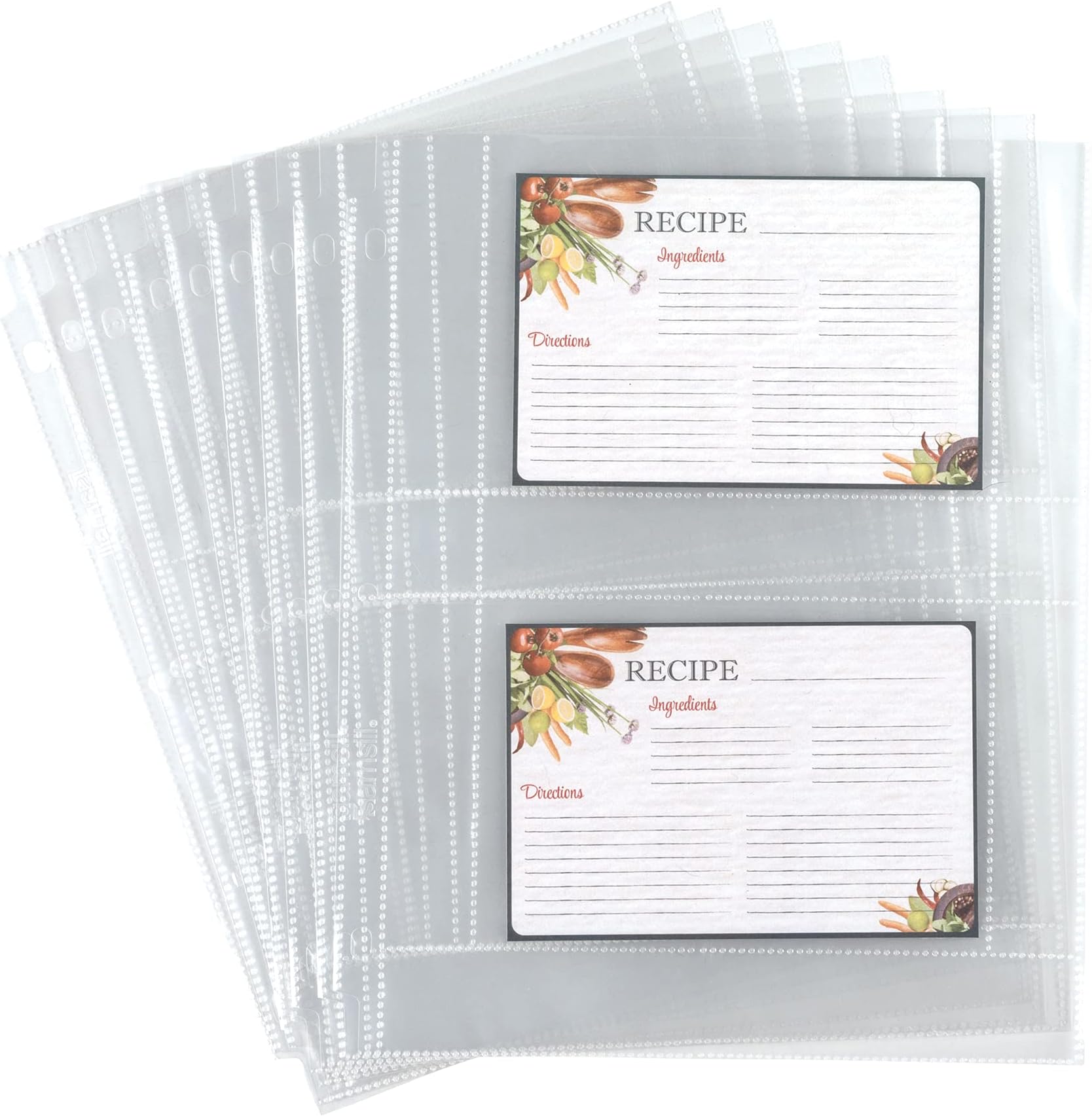 Samsill 8.5 x 11 Inch Recipe Card Page Protectors, 25 Count - 2 Pocket Side Loading Sheets for 3 Ring Binders, 4 x 6 Pocket Sleeves