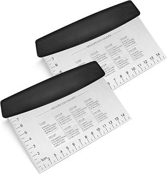 Leaburry Bench Scraper 2 Count, Multi-Purpose Pastry Cutter Tool Dough Scraper for Baking, Stainless Steel Pastry Scraper Dough Cutter with Contoured Grip, Measuring Scale and Conversion Chart