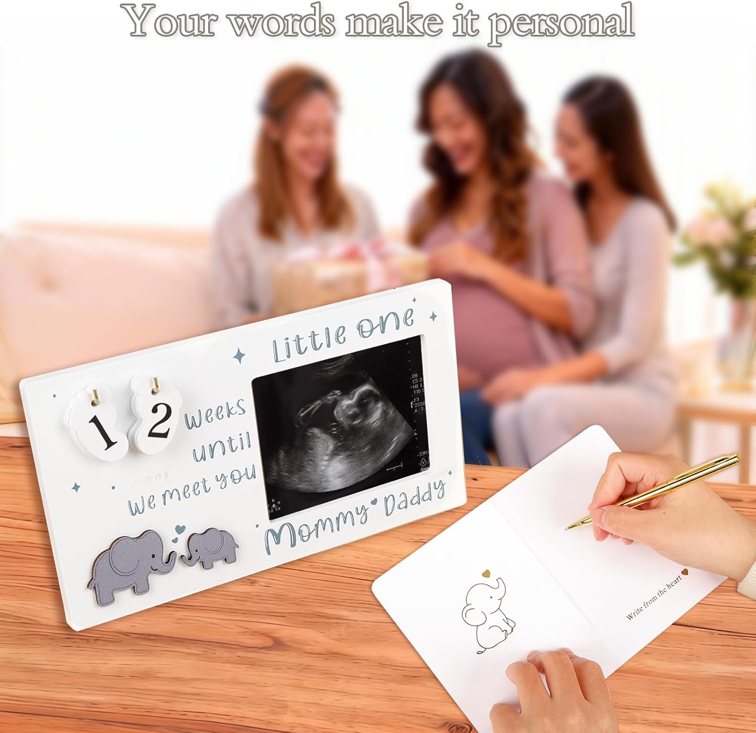 Sonogram Ultrasound Picture Frame with Countdown Weeks, Pregnancy Keepsake Set, Gender Neutral Nursery Decor for Parents to Be