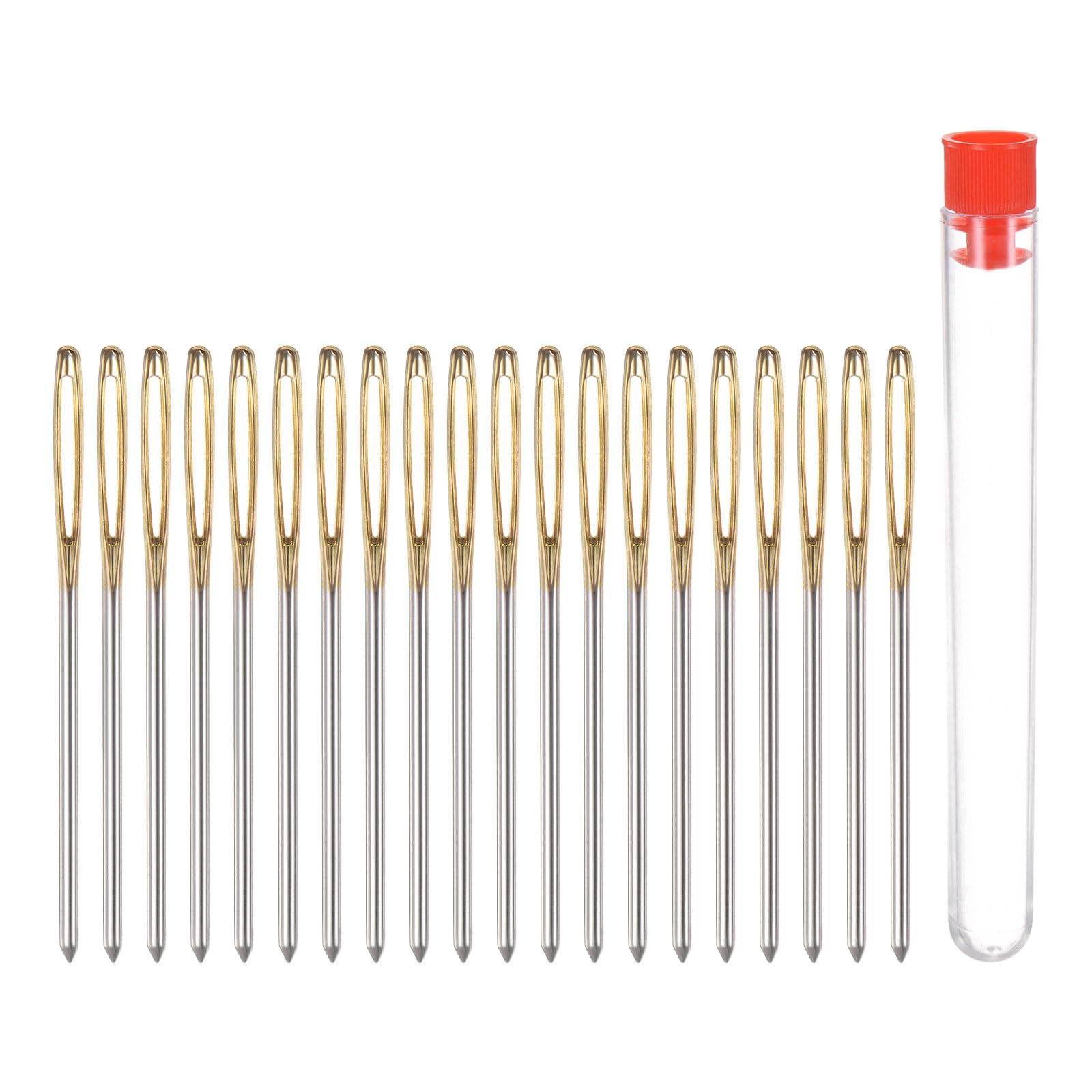 HARFINGTON 20pcs Large Eye Blunt Sewing Needles 2mm Dia Darning Needles Stainless Steel Tapestry Needles Yarn Knitting Needles with Storage Tube for Crochet, Leather Work, 2.36Inch, Golden